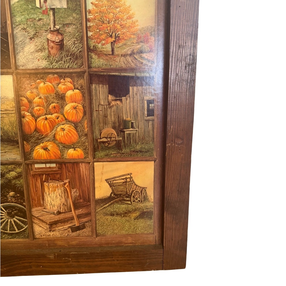 Vintage Homco B Mitchell Rustic Farmhouse 12 Panel Wood Framed Wall Art 24x24 - Picture 3 of 6